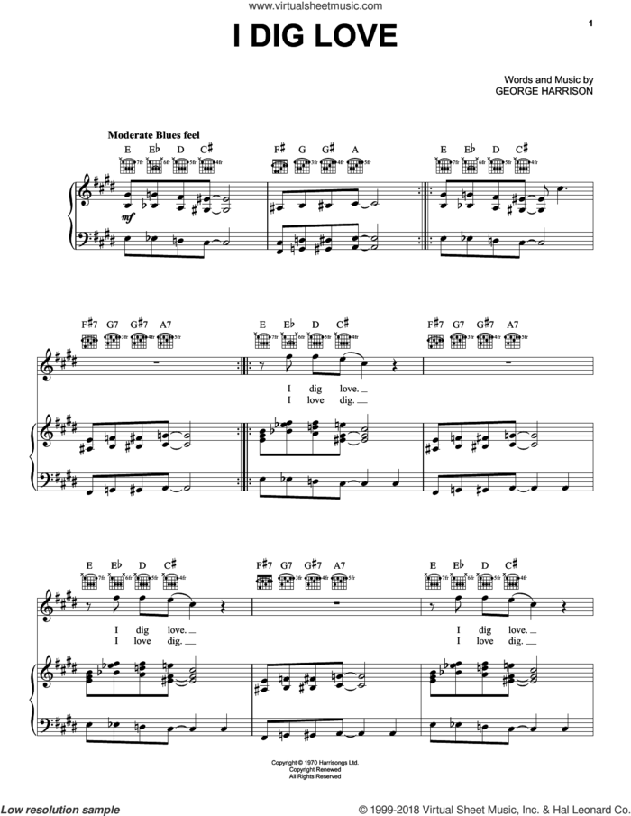 I Dig Love sheet music for voice, piano or guitar by George Harrison, intermediate skill level