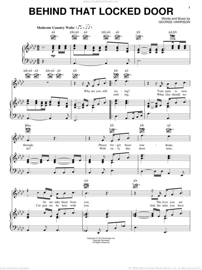 Behind That Locked Door sheet music for voice, piano or guitar by George Harrison, intermediate skill level