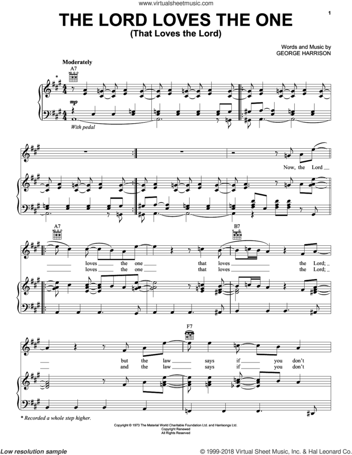 The Lord Loves The One (That Loves The Lord) sheet music for voice, piano or guitar by George Harrison, intermediate skill level