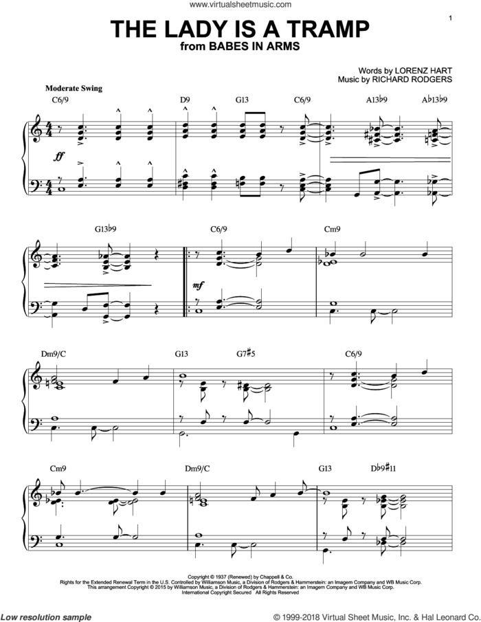 The Lady Is A Tramp [Jazz version] (arr. Brent Edstrom) sheet music for piano solo by Rodgers & Hart, Lorenz Hart and Richard Rodgers, intermediate skill level