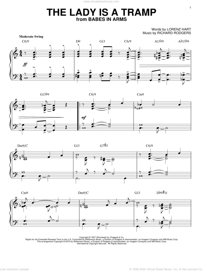 The Lady Is A Tramp [Jazz version] (arr. Brent Edstrom) sheet music for piano solo by Rodgers & Hart, Lorenz Hart and Richard Rodgers, intermediate skill level