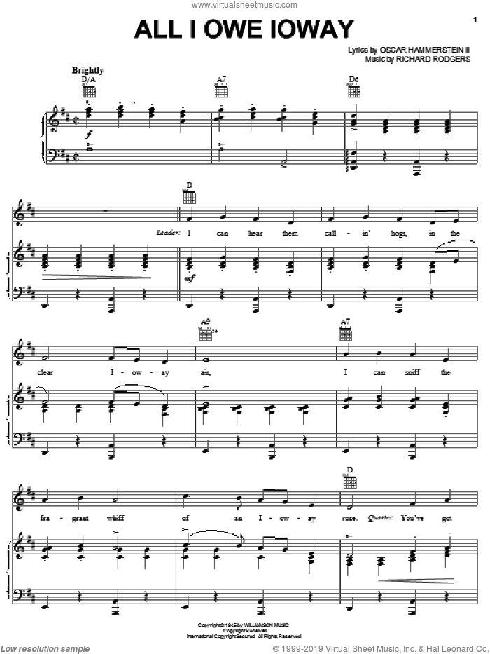 All I Owe Ioway sheet music for voice, piano or guitar by Rodgers & Hammerstein, State Fair (Musical), Oscar II Hammerstein and Richard Rodgers, intermediate skill level
