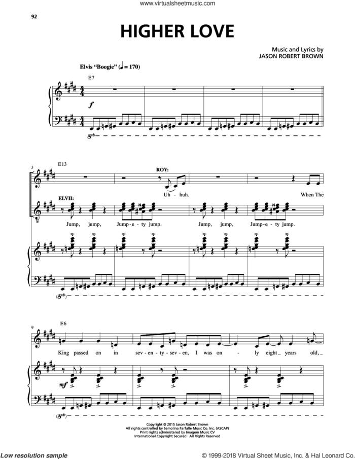 Higher Love (from Honeymoon in Vegas) sheet music for voice and piano by Jason Robert Brown, intermediate skill level