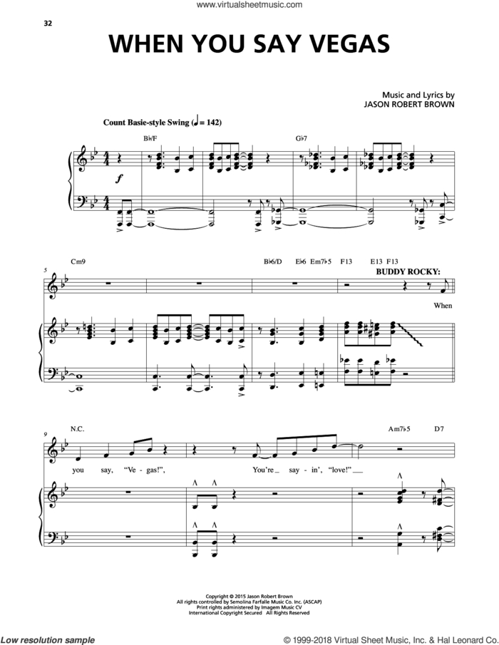 When You Say Vegas (from Honeymoon in Vegas) sheet music for voice and piano by Jason Robert Brown, intermediate skill level