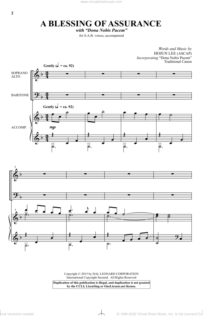 A Blessing Of Assurance sheet music for choir (SAB: soprano, alto, bass) by Hojun Lee, intermediate skill level