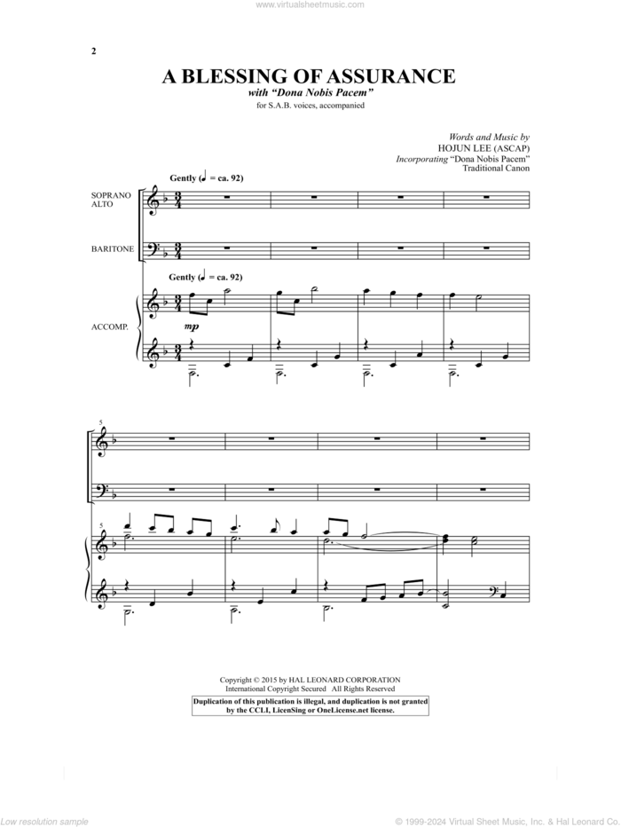 A Blessing Of Assurance sheet music for choir (SAB: soprano, alto, bass) by Hojun Lee, intermediate skill level