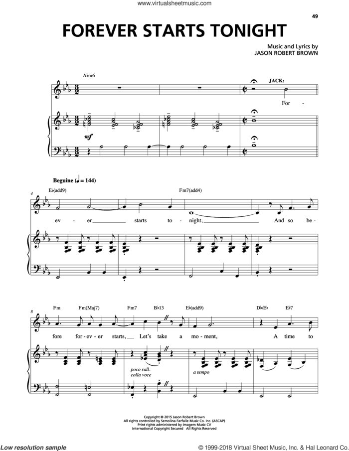 Forever Starts Tonight (from Honeymoon in Vegas) sheet music for voice and piano by Jason Robert Brown, intermediate skill level