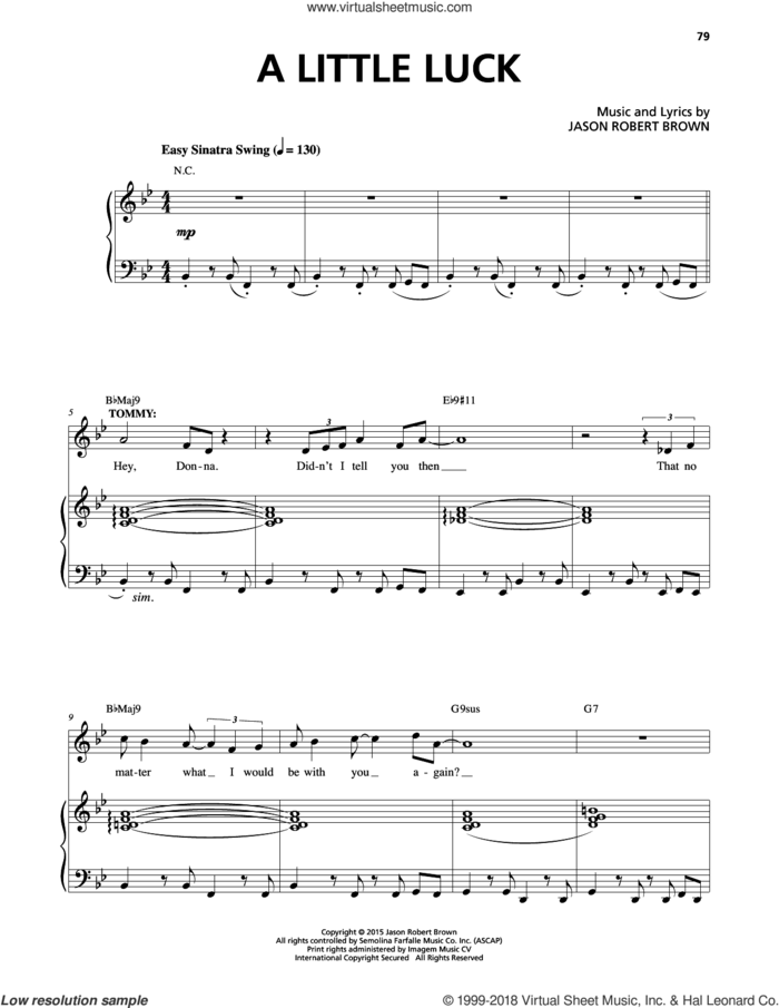 A Little Luck (from Honeymoon in Vegas) sheet music for voice and piano by Jason Robert Brown, intermediate skill level