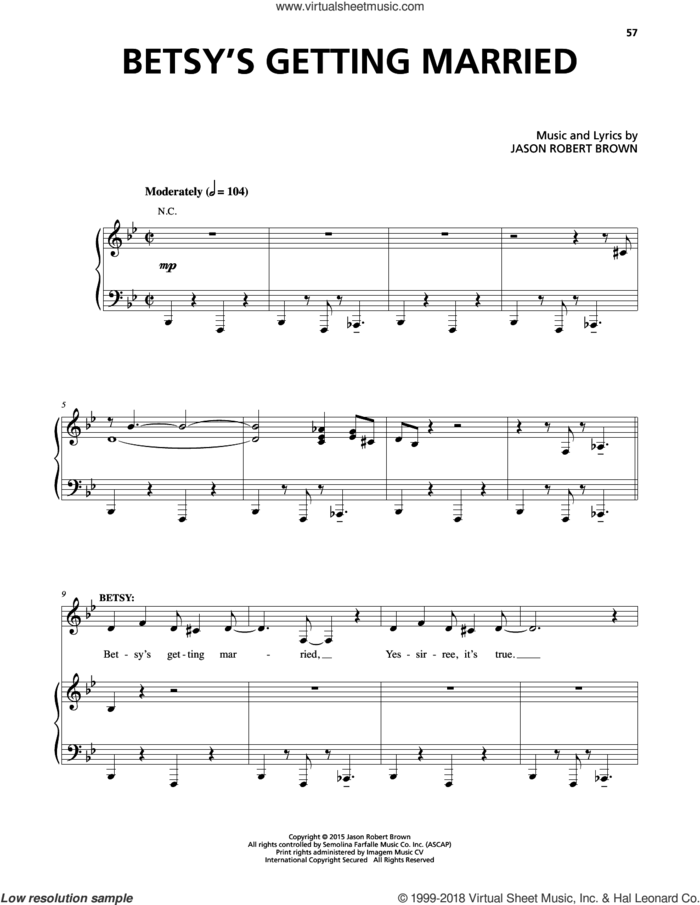 Betsy's Getting Married (Solo Version) (from Honeymoon in Vegas) sheet music for voice and piano by Jason Robert Brown, intermediate skill level