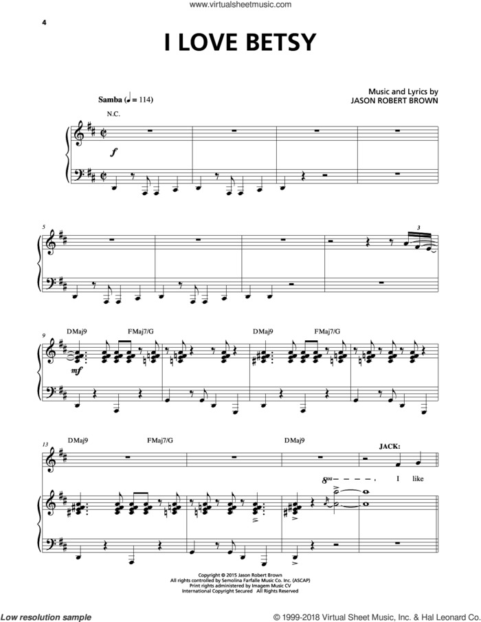 I Love Betsy (from Honeymoon in Vegas) sheet music for voice and piano by Jason Robert Brown, intermediate skill level