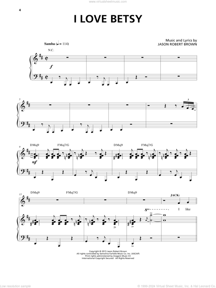 I Love Betsy (from Honeymoon in Vegas) sheet music for voice and piano by Jason Robert Brown, intermediate skill level