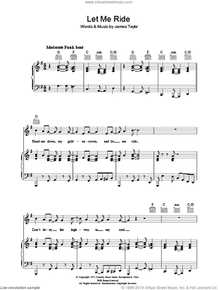 Let Me Ride sheet music for voice, piano or guitar by James Taylor, intermediate skill level