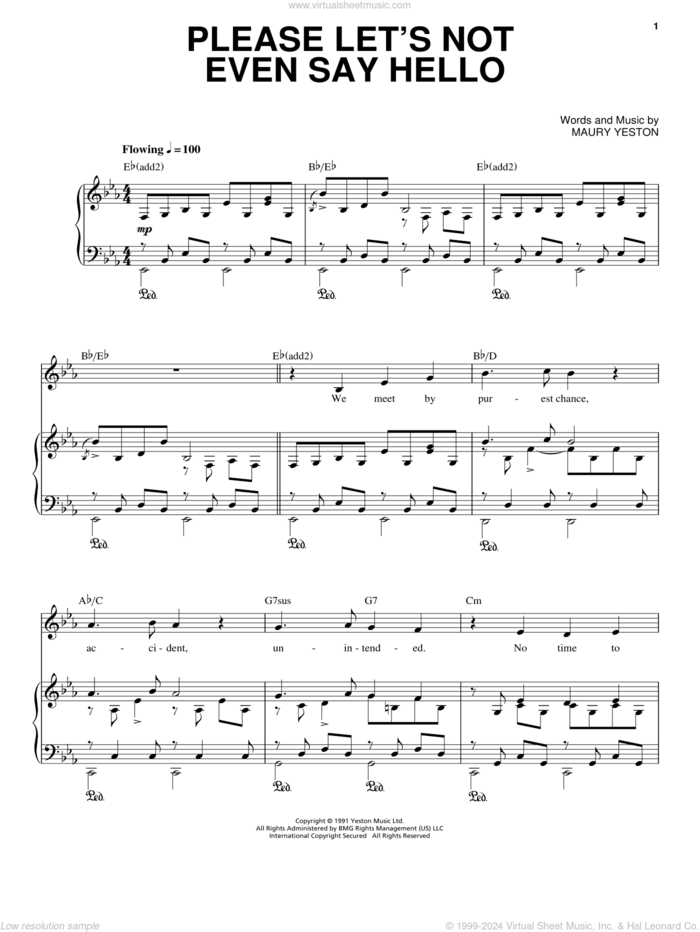 Please Let's Not Even Say Hello sheet music for voice, piano or guitar by Maury Yeston, intermediate skill level