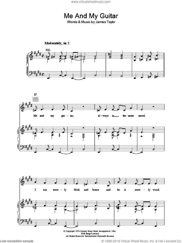 Me And My Guitar sheet music for voice, piano or guitar by James Taylor, intermediate skill level