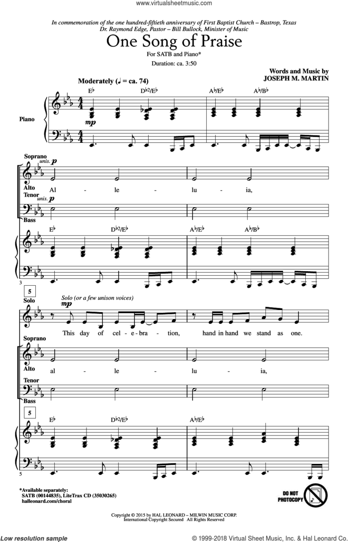 One Song Of Praise sheet music for choir (SATB: soprano, alto, tenor, bass) by Joseph M. Martin, intermediate skill level