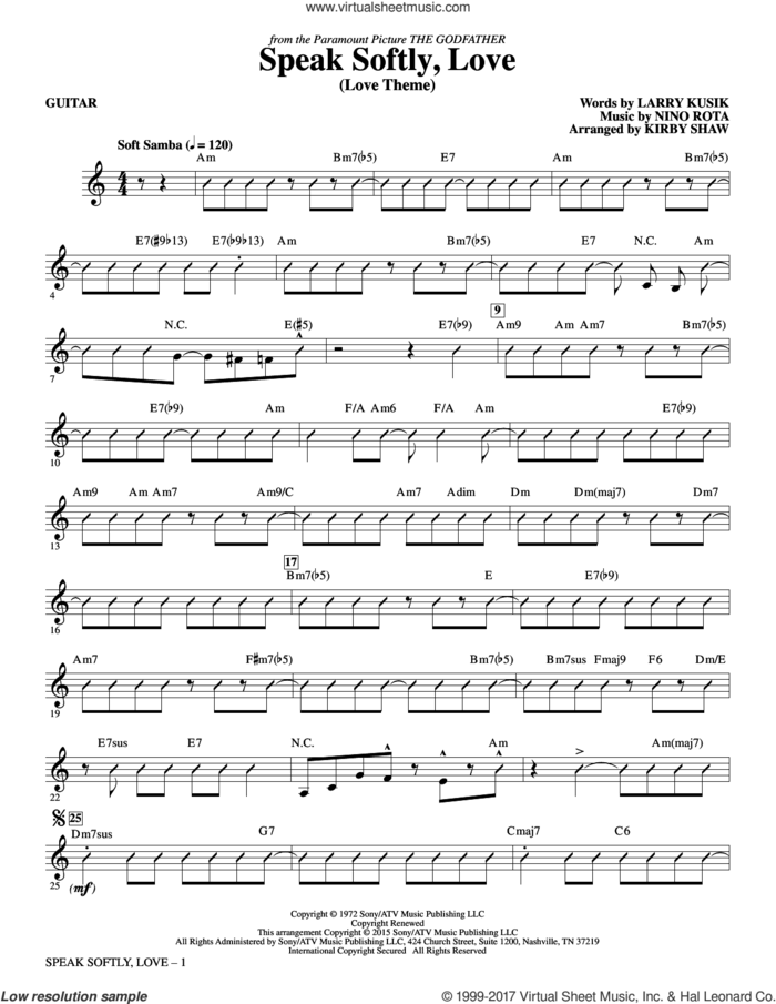 Speak Softly Love (complete set of parts) sheet music for orchestra/band by Kirby Shaw, Andy Williams, Larry Kusik and Nino Rota, intermediate skill level