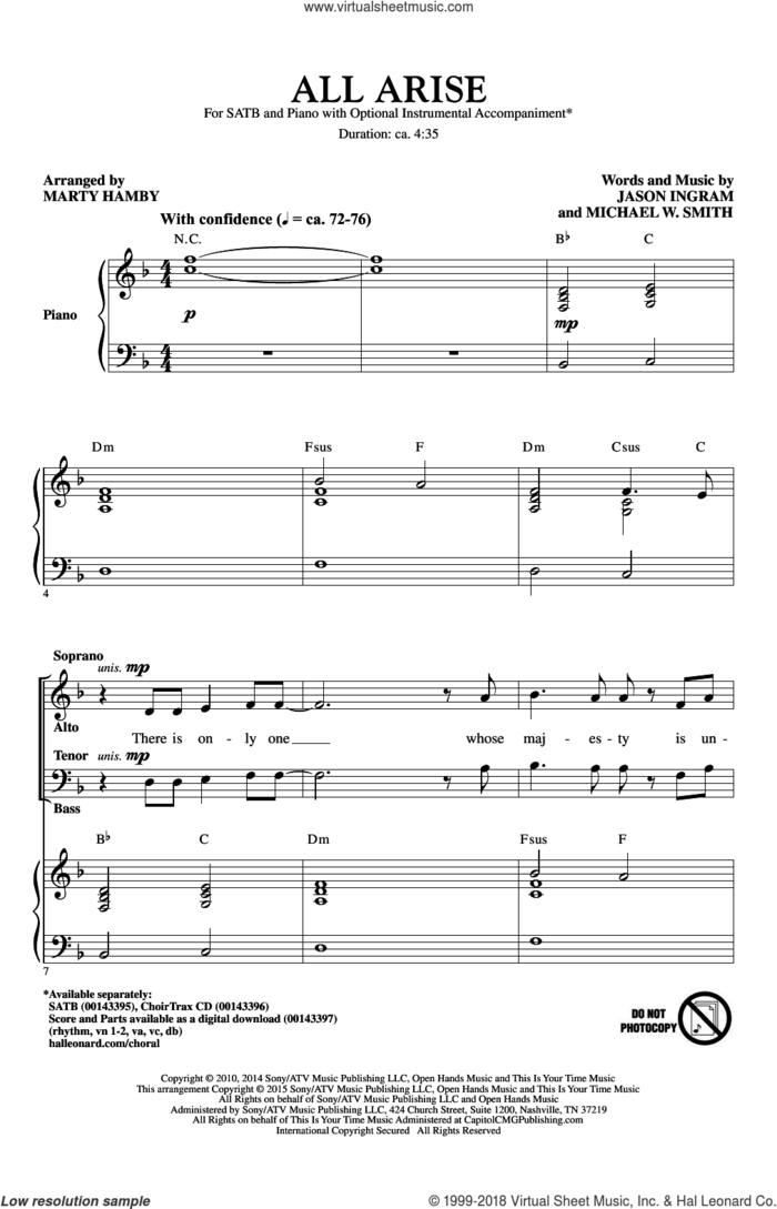 All Arise sheet music for choir (SATB: soprano, alto, tenor, bass) by Jason Ingram, Marty Hamby and Michael W. Smith, intermediate skill level