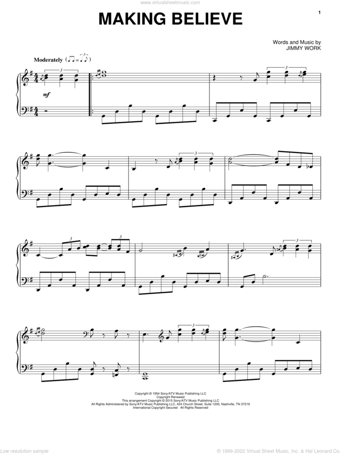 Making Believe sheet music for piano solo by Emmylou Harris, Jimmy Work and Kitty Wells, intermediate skill level