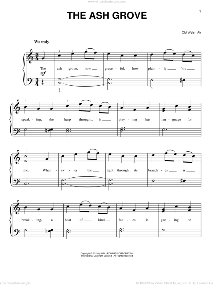 The Ash Grove, (beginner) sheet music for piano solo by Old Welsh Air, beginner skill level