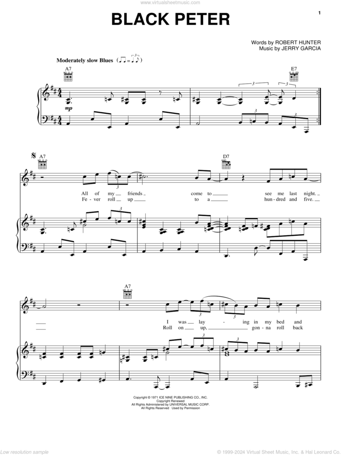 Black Peter sheet music for voice, piano or guitar by Grateful Dead, Jerry Garcia and Robert Hunter, intermediate skill level