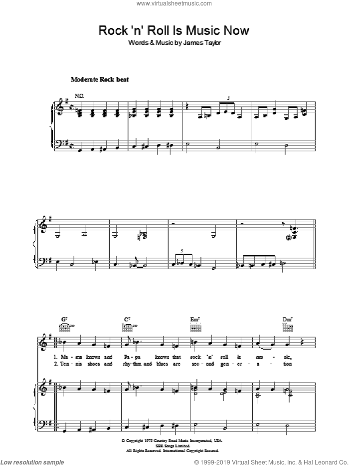 Rock 'N' Roll Is Music Now sheet music for voice, piano or guitar by James Taylor, intermediate skill level