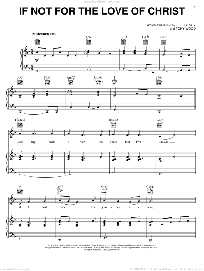 If Not For The Love Of Christ sheet music for voice, piano or guitar by Oak Ridge Boys, Jeff Silvey and Tony Wood, intermediate skill level