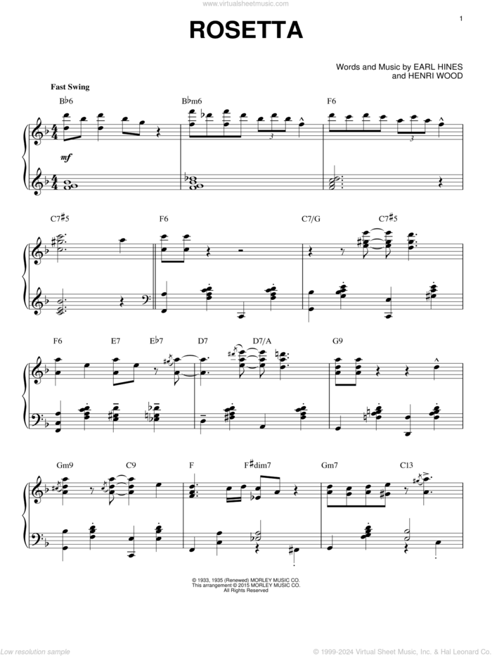 Rosetta [Stride version] (arr. Brent Edstrom) sheet music for piano solo by Henri Wood and Earl Hines, intermediate skill level