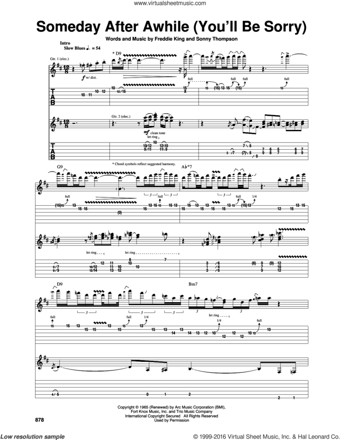 Someday, After Awhile (You'll Be Sorry) sheet music for guitar (tablature) by Eric Clapton, Freddie King and Sonny Thompson, intermediate skill level