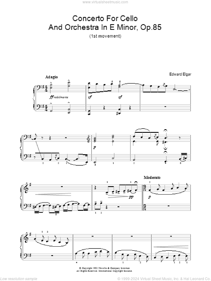 Concerto For Cello And Orchestra In E Minor, Op.85 sheet music for piano solo by Edward Elgar, classical score, intermediate skill level