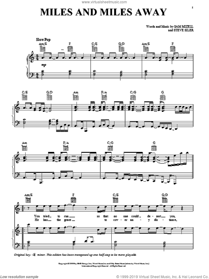 Miles And Miles Away sheet music for voice, piano or guitar by David Phelps, Sam Mizell and Steve Siler, intermediate skill level