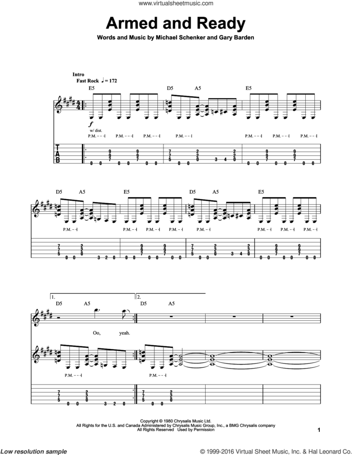Armed And Ready sheet music for guitar (tablature, play-along) by Michael Schenker Group, Gary Barden and Michael Schenker, intermediate skill level
