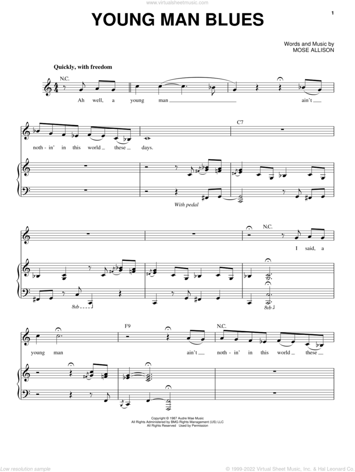 Young Man Blues sheet music for voice and piano by Mose Allison and The Who, intermediate skill level