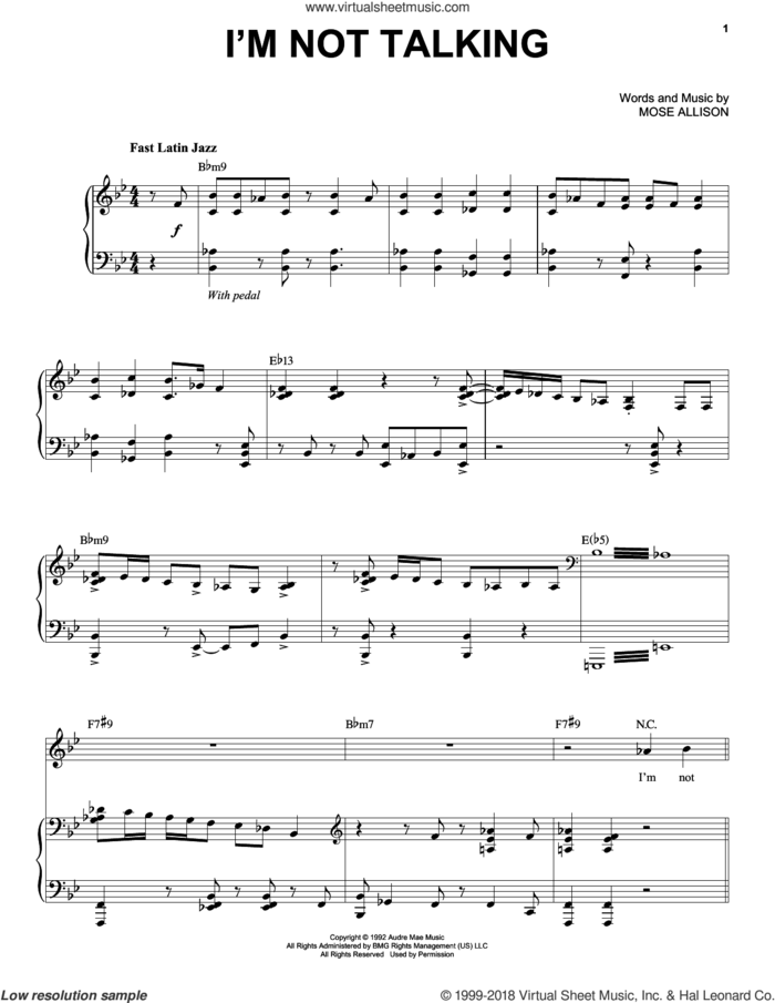 I'm Not Talking sheet music for voice and piano by Mose Allison, intermediate skill level