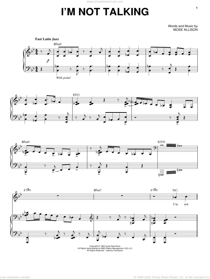 I'm Not Talking sheet music for voice and piano by Mose Allison, intermediate skill level