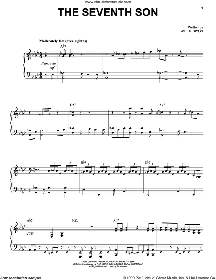 The Seventh Son sheet music for voice and piano by Mose Allison and Willie Dixon, intermediate skill level