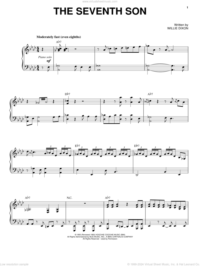 The Seventh Son sheet music for voice and piano by Mose Allison and Willie Dixon, intermediate skill level