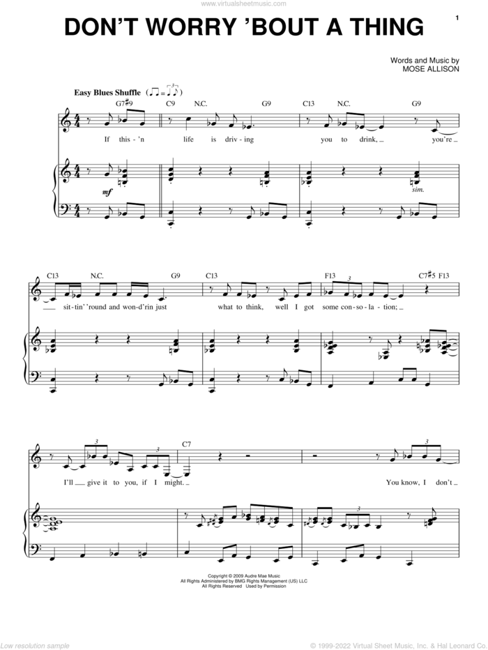 Don't Worry About A Thing sheet music for voice and piano by Mose Allison, intermediate skill level