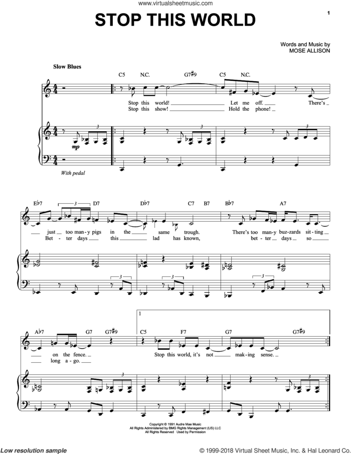 Stop This World sheet music for voice and piano by Mose Allison and Diana Krall, intermediate skill level