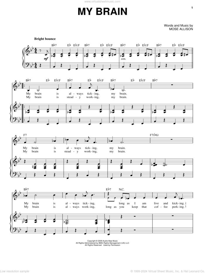 My Brain sheet music for voice and piano by Mose Allison, intermediate skill level