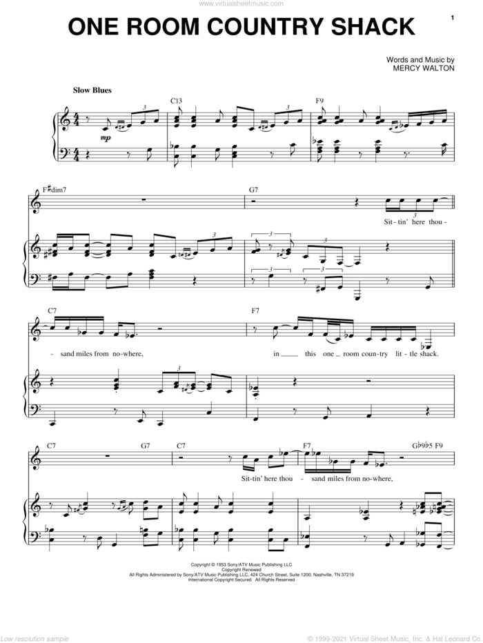 One Room Country Shack sheet music for voice and piano by Mose Allison and Mercy Walton, intermediate skill level