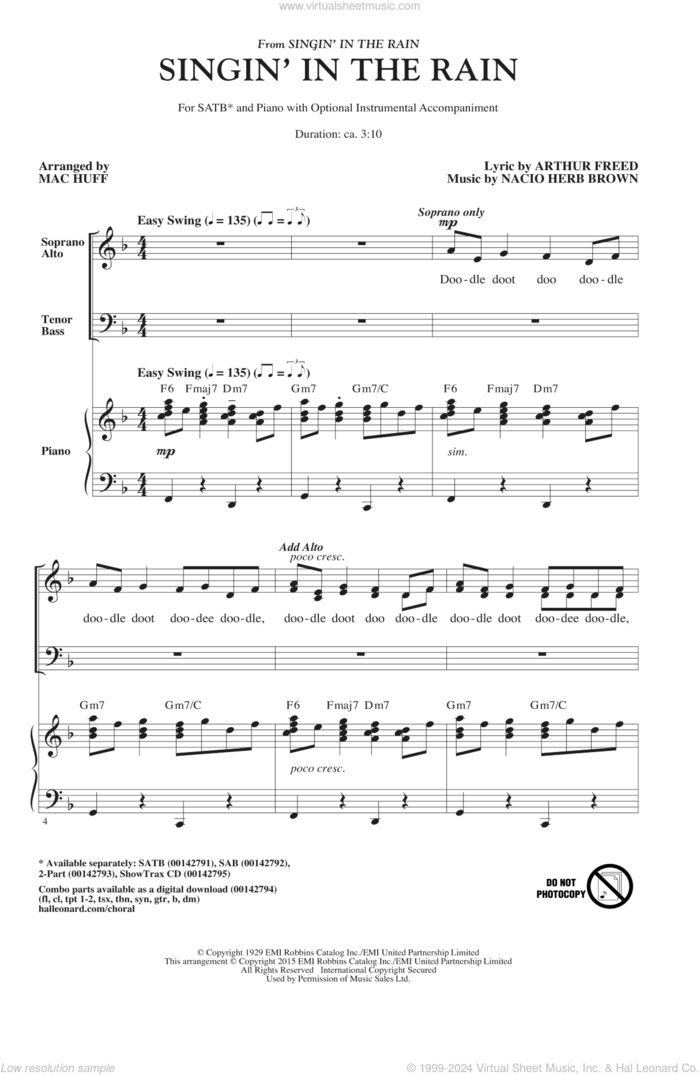 Singin' In The Rain (arr. Mac Huff) sheet music for choir (SATB: soprano, alto, tenor, bass) by Mac Huff, Gene Kelly, Arthur Freed and Nacio Herb Brown, intermediate skill level
