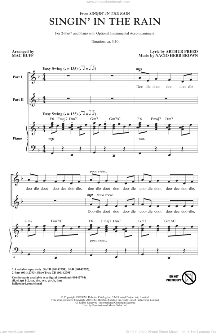 Singin' In The Rain (arr. Mac Huff) sheet music for choir (2-Part) by Mac Huff, Gene Kelly, Arthur Freed and Nacio Herb Brown, intermediate duet