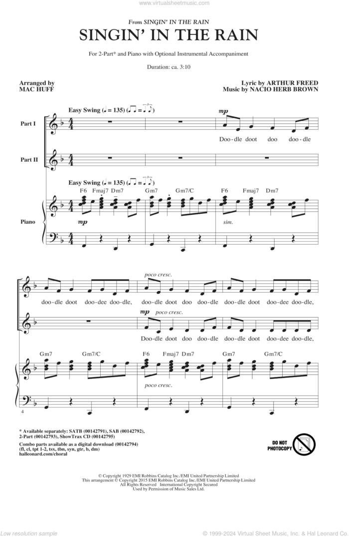 Singin' In The Rain (arr. Mac Huff) sheet music for choir (2-Part) by Mac Huff, Gene Kelly, Arthur Freed and Nacio Herb Brown, intermediate duet