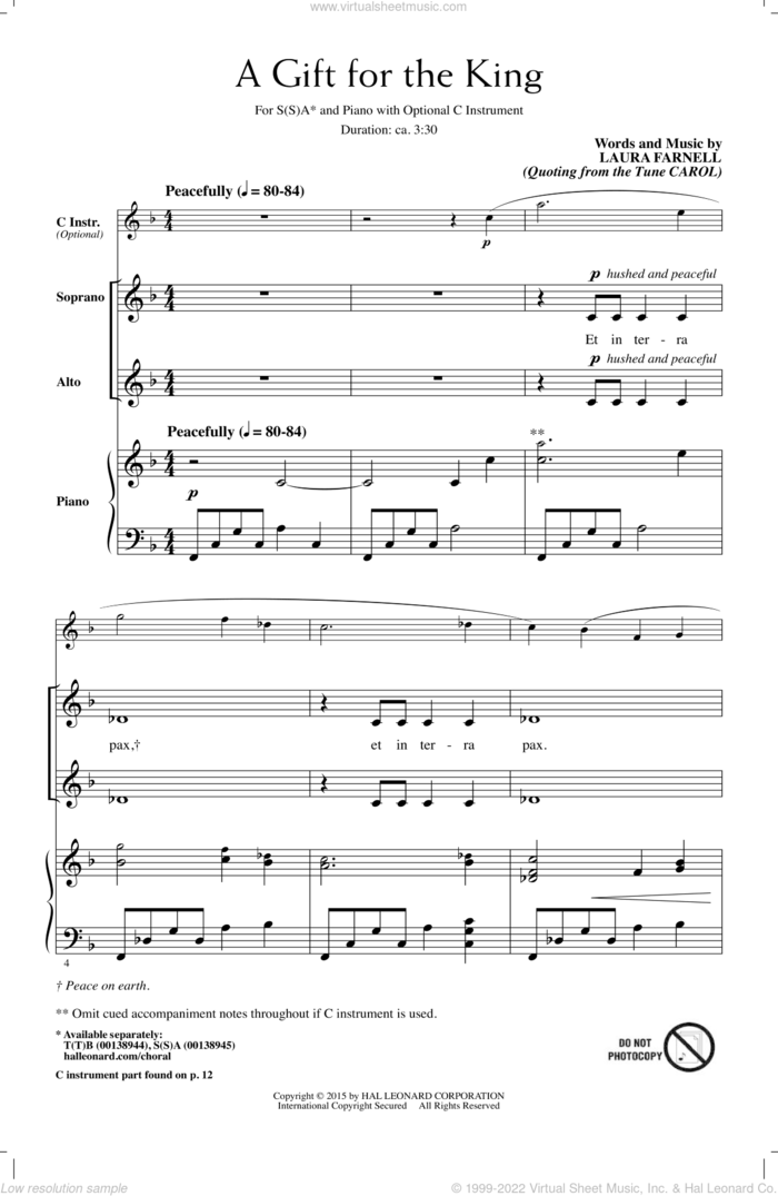 A Gift For The King sheet music for choir (SSA: soprano, alto) by Laura Farnell, intermediate skill level