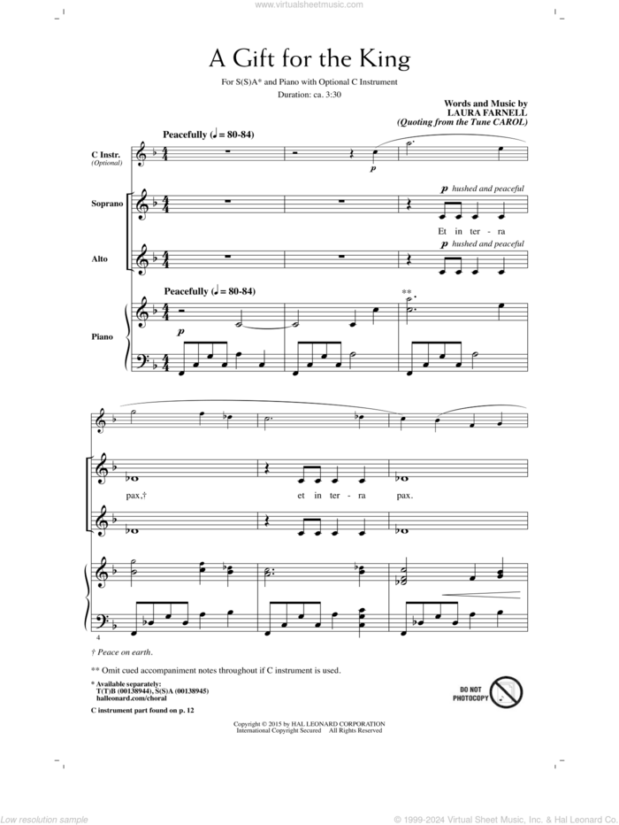 A Gift For The King sheet music for choir (SSA: soprano, alto) by Laura Farnell, intermediate skill level