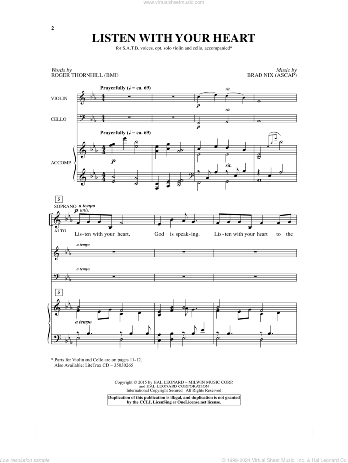 Listen With Your Heart sheet music for choir (SATB: soprano, alto, tenor, bass) by Brad Nix and Roger Thornhill, intermediate skill level