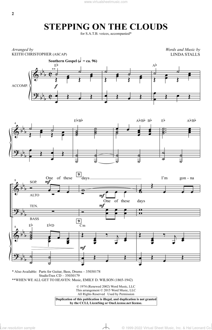 Stepping On The Clouds sheet music for choir (SATB: soprano, alto, tenor, bass) by Keith Christopher and Linda Stalls, intermediate skill level