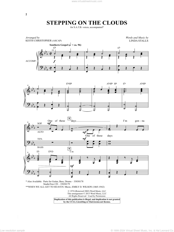 Stepping On The Clouds sheet music for choir (SATB: soprano, alto, tenor, bass) by Keith Christopher and Linda Stalls, intermediate skill level