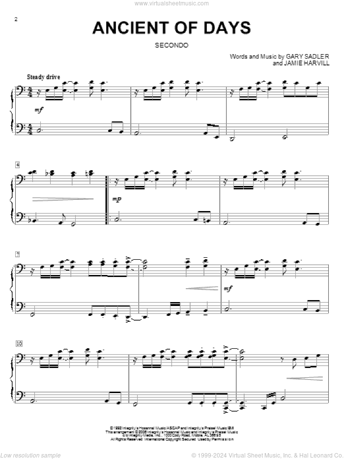 Ancient Of Days sheet music for piano four hands by Ron Kenoly, Petra, Gary Sadler and Jamie Harvill, intermediate skill level