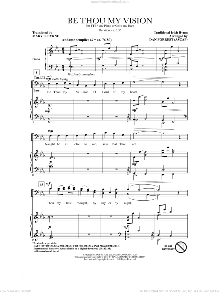 Be Thou My Vision sheet music for choir (TTBB: tenor, bass) by Traditional Irish, Dan Forrest, Traditional Irish Hymn and Translated by Mary E. Byrne, intermediate skill level